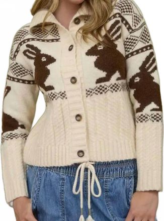 Blu Pepper Bunny Jacquard Collared Cardigan In Cream