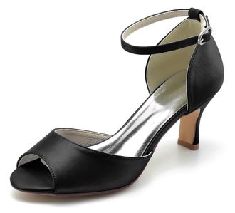 Minitoo Heels Sandals for Women Wedding Peep Toe Low Heel Evening Prom Shoes BR069 Black UK 7