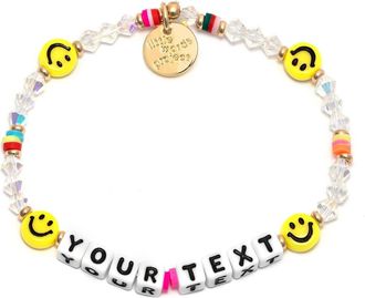 Little Words Project Smiley Face Custom Beaded Stretch Bracelet in White/Yellow Multi at Nordstrom, Size Medium