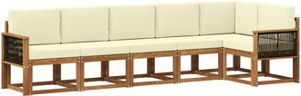 vidaXL Conjunto De Sof&aacute;s De Exterior 6 Uds. Natural Y Crema Poli&eacute;ster Vidaxl