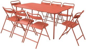 Sweeek Metal garden table 160 cm + 8 chairs, terracotta - Amelia
