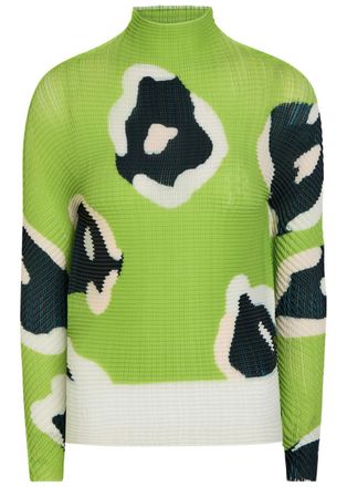 Issey Miyake Printed Pleated Woven top - Green - 2