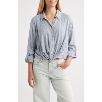 Beach Lunch Lounge Vivica Stripe Twist Hem Button-Up Shirt in Misty Cove at Nordstrom, Size X-Small
