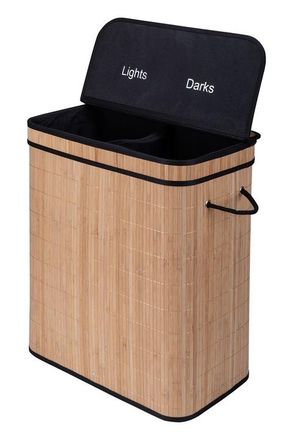 OEM Cesto De Ropa De Bamb&uacute; De 100 L, Inserto Extra&iacute;ble De Bamb&uacute; Natural, Dos Compartimentos