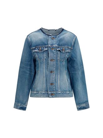 Balenciaga Blue Solid Round Neck Jacket