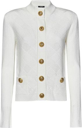 Balmain Witte Gebreide Kleding met Vichy Gebreid Ontwerp - Dames - Vesten - Wit - M - Polyester - Truien & Vesten