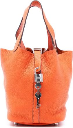 Herm&egrave;s Borsa a mano Picotin Lock 18 in pelle Clemence 2014 - Arancione