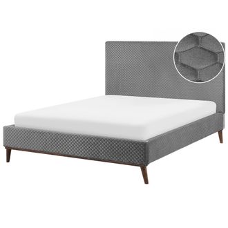 Beliani Beliani - Cama Con Somier De Terciopelo Gris Claro Madera Oscura 140 X 200 Cm Acolchado Bayonne