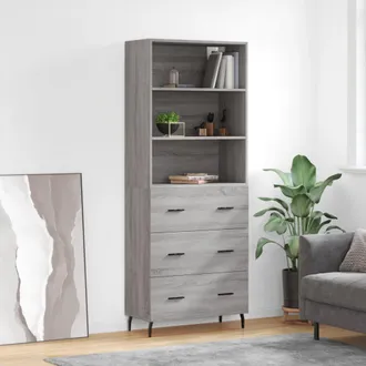 vidaXL Vidaxl - Aparador Alto Madera Contrachapada Gris Sonoma 69,5x34x180 Cm