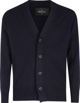 Gran Sasso Blue Geelong V-Neck Virgin Wool Cardigan