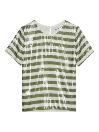 Zadig&Voltaire Tchao sequin stripe T-shirt - women - Polyester - L - Green