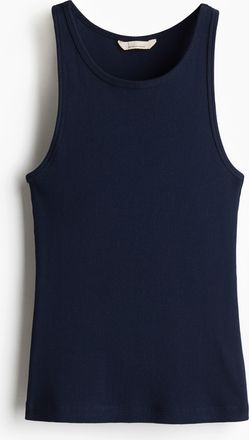 H&M Geripptes Tanktop aus Seidenmix - Marineblau