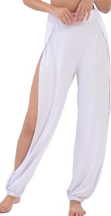 Hoerev Womens Soft Slit Leg Pants Harem Dance Yoga Pilates Pants,White,XXX-Large
