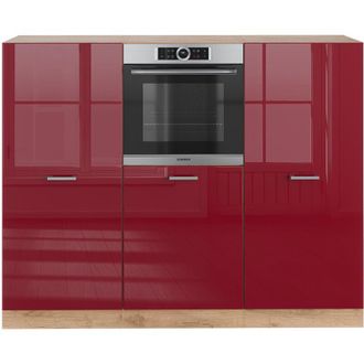 Vicco Cucine componibili piccole R-Line, Bordeaux lucido/rovere dorato, 180 cm senza piano di lavoro, Vicco