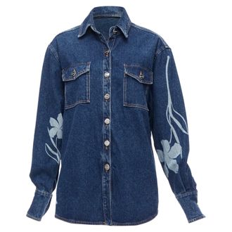 DAVID KOMA organic cotton floral silver logo button shirt