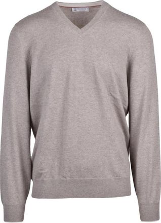 Brunello Cucinelli Pullover met V-hals - Heren - V-hals truien - Beige - XL - Kasjmier - Truien & Vesten