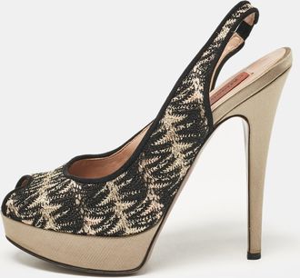 Missoni Black/grey Lace And Satin Peep Toe Platform Slingback Pumps
