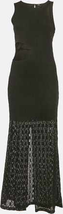 Maje Black Semi Sheer Stretch Lace Cutaway Maxi Dress