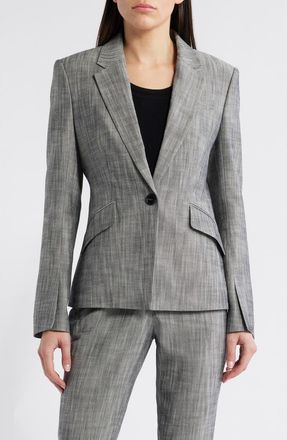 BOSS Jia One-Button Sharkskin Blazer in Monochrome Sharkskin at Nordstrom Rack, Size 18 (Similar To 14W)