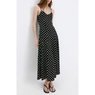 Mango Dot Sleeveless Maxi Dress in Black at Nordstrom, Size 2