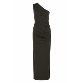 Rotate Jurk met &eacute;&eacute;n schouder en draperie - Dames - Avondkleed - Groen - XS - Polyester - Kleedjes