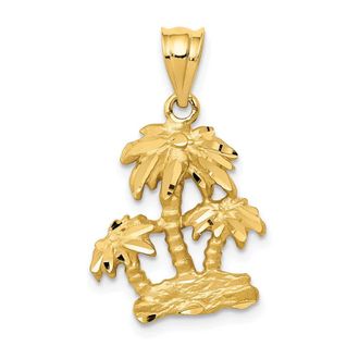 Diamond2Deal 14k Yellow Gold Satin Diamond-cut Open-Backed Palm Trees Pendant