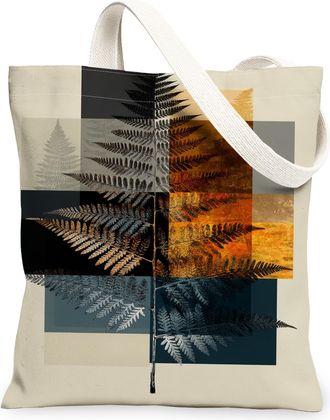 Generic Modern Fern Canvas Tote Bags, Vintage Botanical Print Reusable Grocery Bags, Lightweight Washable Shoulder Strap Canvas for, Beige, 13x15 Inch