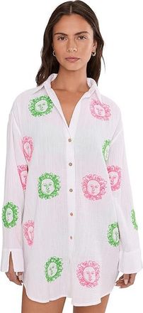 Lilly Pulitzer Kwitney Embroidered Long Womens Swimwear Resort White Fleur De Lilly Embroidered Coverup : XXS, Cotton