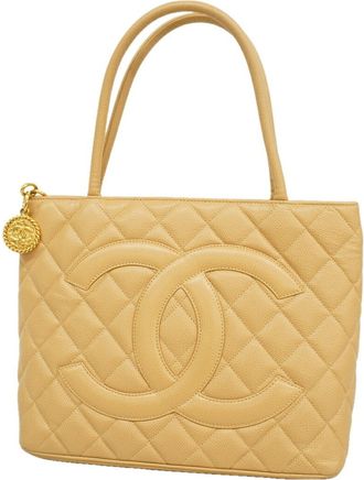 Chanel Beige Grained Calfskin Tote Bag (Pre-Owned)