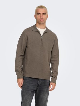 Only & Sons Poloshirt ONLY & SONS ONSTREVOR REG LS POLO, Herren, Gr. XXL, braun (major braun), Jersey, Obermaterial: 90% Baumwolle, 10% Polyester, unifarben, regu