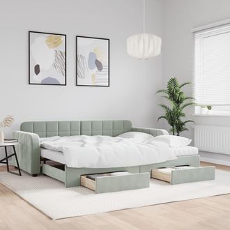 vidaXL Sof&aacute; Cama Nido Con Cajones Terciopelo Gris Claro 90x190 Cm Vidaxl