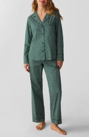 Petite Plume Floral Cotton Poplin Pajamas in Medium Green at Nordstrom, Size X-Large