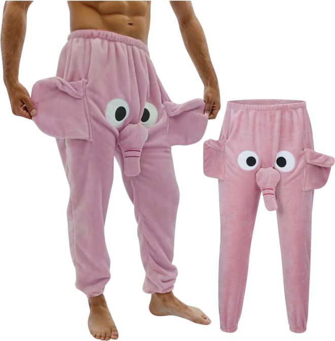 Mens Funny Elephant Pajama Trousers Jumbo Trunks with Large Ears and Nose Flannel Sleepwear and Nightwear Unisex Animal Themed Homewear Loungewear Nov