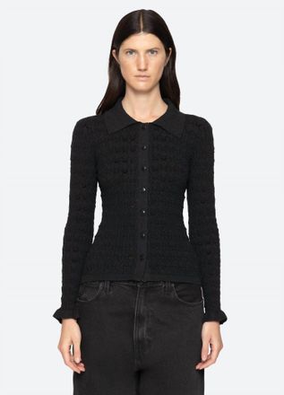 Sea New York Ruby Sparkling Polo Cardigan In Black