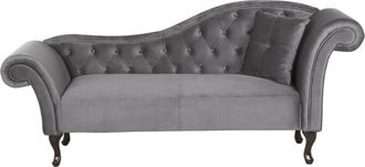 Beliani Chaise Longue Tapizado En Terciopelo Gris Acolchado Capiton&eacute; Versi&oacute;n Derecha Con Coj&iacute;n Lattes