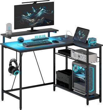 HOMCOM Scrivania Gaming A L Reversibile Con Led, Prese Usb E Ripiani Nero - Homcom