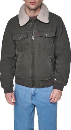 Levi's Cotton Aviator Bomber Jacket with Faux Shearling Collar in Olive at Nordstrom, Size Xx-Large
