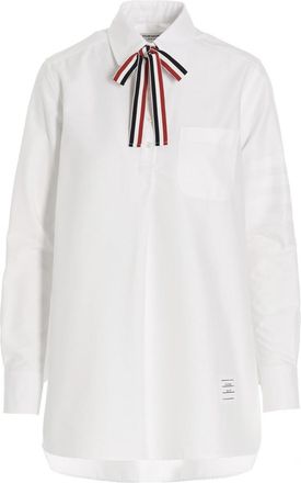 Thom Browne White Logo pussy bow blouse