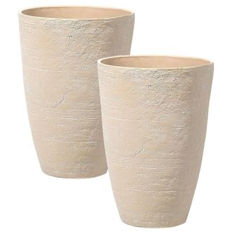 Beliani Beliani - Conjunto De 2 Macetas De Mezcla De Piedra Beige Arena 43 Cm Exterior Camia