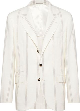Brunello Cucinelli striped single-breasted blazer - men - Linen/Flax/Silk/Polyester/Wool - 46 - White