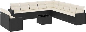 vidaXL Set De Sof&aacute;s De Jard&iacute;n 12 Piezas Cojines Rat&aacute;n Sint&eacute;tico Negro Vidaxl