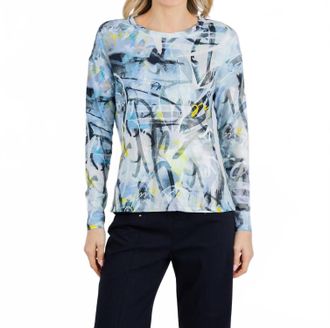 Elliott Lauren Collage Crewneck Long Sleeve Top In Blue