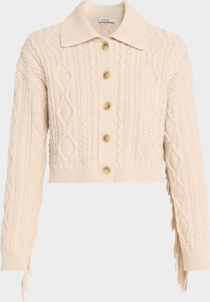 SIMKHAI Virginia Cable-Knit Fringe Cropped Cardigan