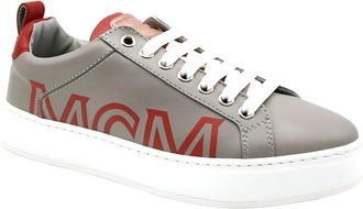 MCM Womens Grey Leather With Red Trim And Logo Low Top Sneaker (36 EU / 6 US)