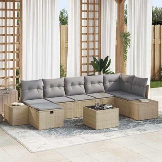 vidaXL Vidaxl - Conjunto De Sof&aacute; De Jard&iacute;n Con Coj&iacute;n 8 Pcs Beige Polirat&aacute;n