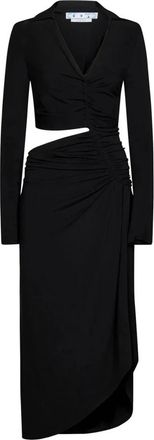 Off-white Cut-Out Midi Jurk met Draperie&euml;n - Dames - Casual kleedjes - Zwart - M - Kleedjes