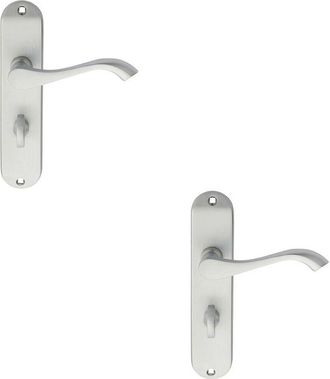 Loops 2x PAIR Curved Handle on Chamfered Bathroom Backplate 180 x 40mm Satin Chrome