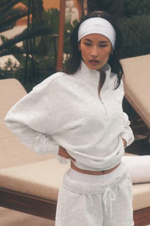 Alo | Accolade 1/4 Zip Pullover Top in White Heather, Size: Medium