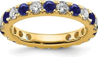 Diamond2Deal 14k Yellow Gold Lab Grown Diamond & Sapphire Eternity Wedding Band Ring 1.2Ct Clarity- VS Color- G-H