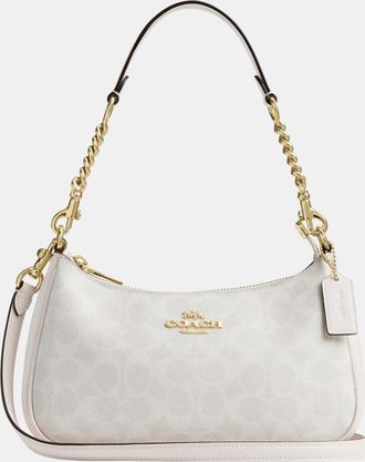 Coach Womens Teri Shoulder Bag in Signature Canvas with Chain Strap - Natural - One Size